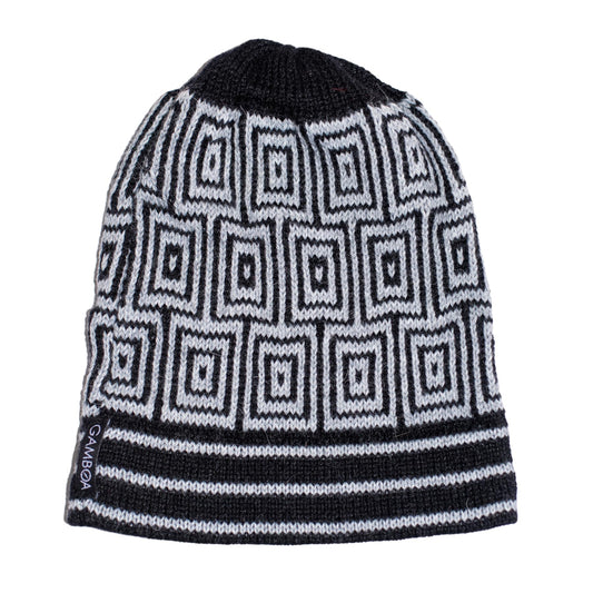 Gamboa - Winter Alpaca Hat for Men & Women - Black and Grey - Maze Design