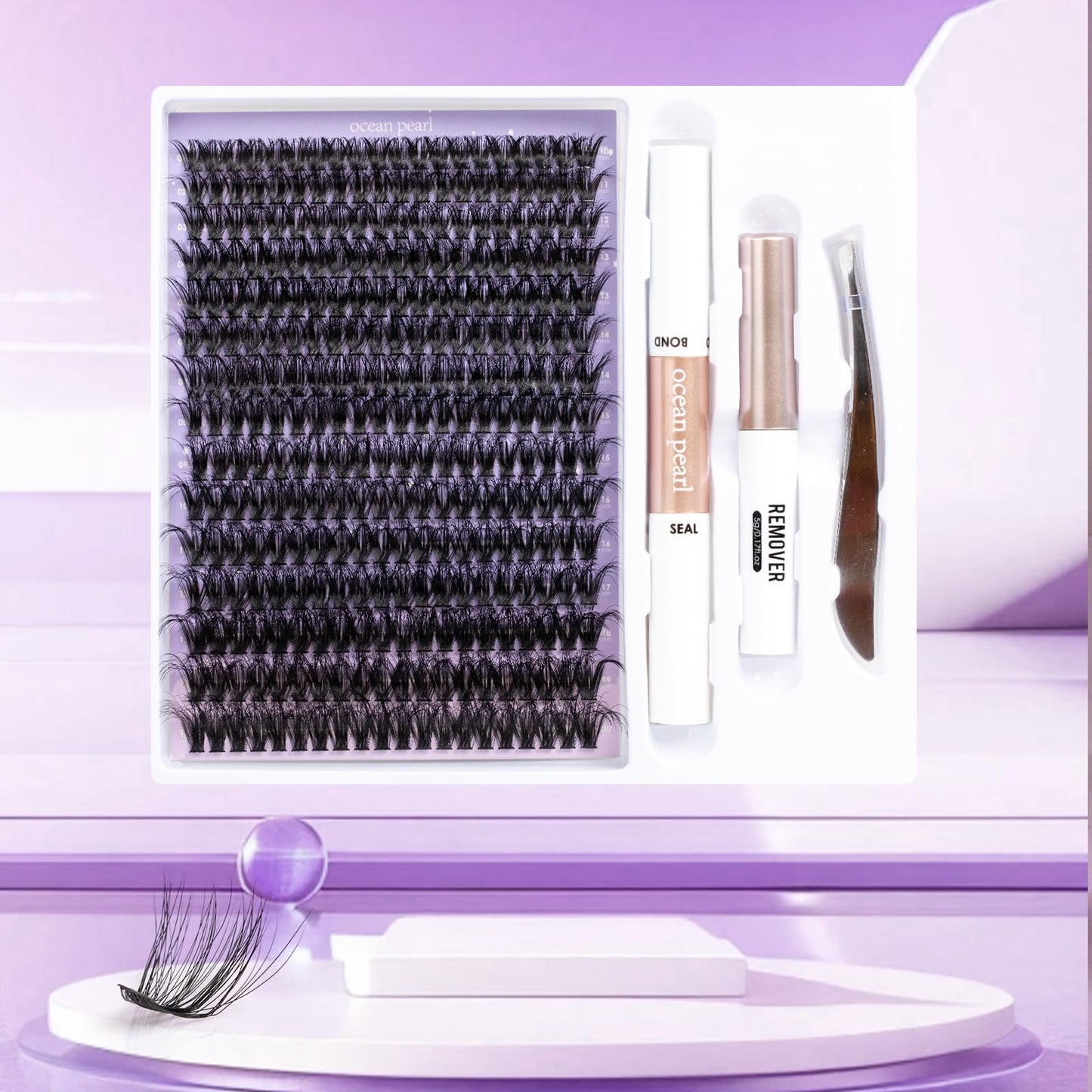 Ocean Pearl Lash Clusters 10-20mm 200D 300PCS Lashes DIY Lash Clusters Kit Individual Lashes Cluster Eyelash Extensions Fluffy Eyelashes Lash Extension Kit with Lash Bond+Seal+Remover+Tweezer-200D