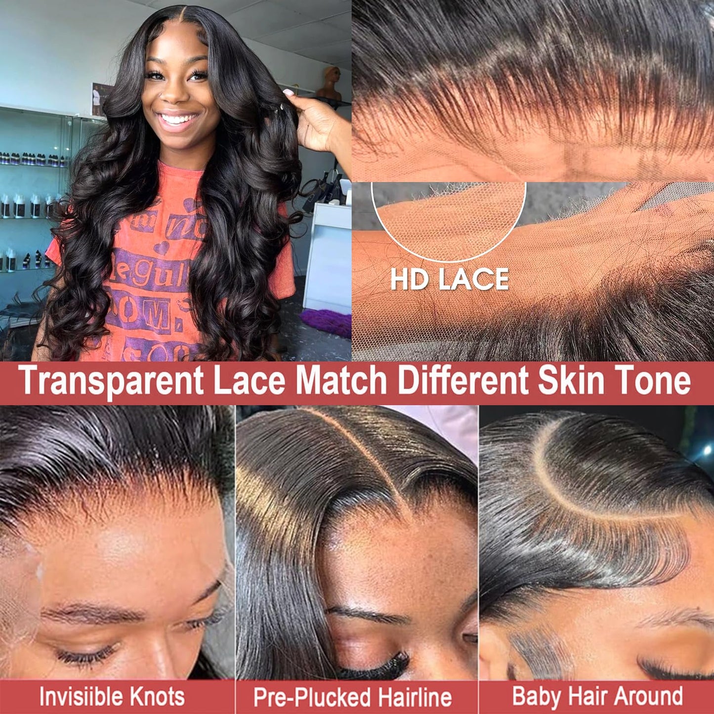 haha Body Wave Lace Front Wig Human Hair Pre Plucked 180% Density HD Transparent Lace Frontal Wigs Human Hair 13x4 Lace Front Glueless Human Hair Wigs For Women Black Bleached Knots Baby Hair 20 Inch