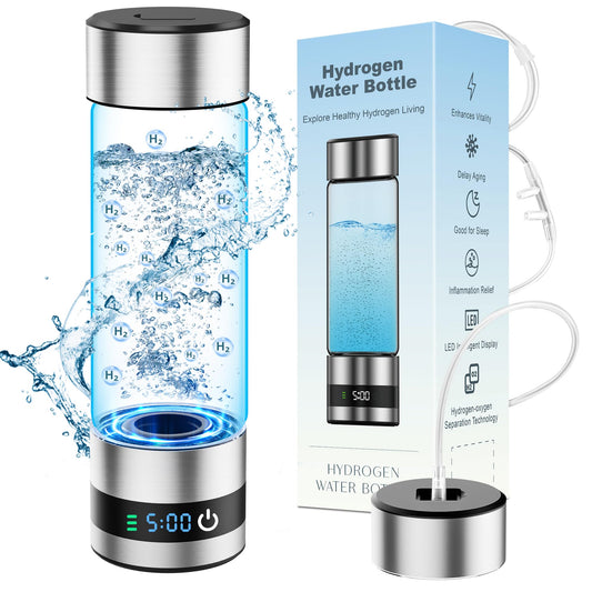 snawowo Glass Hydrogen Water Bottle Generator 16oz/460ml- 2500+PPB Concentration SPE/PEM Technology - Enhanced Vitality Improving Health |Food-grade |LED Display |Type-C Charging for Daily Use or Gift