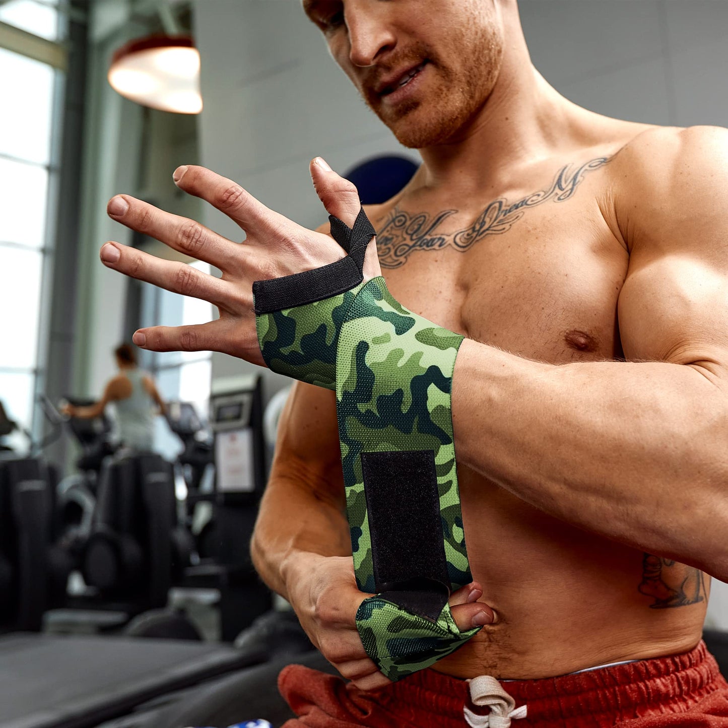 WOD Nation Wrist Wraps for Weightlifting, 12” Professional Gym Wrist Straps w/Thumb Loop for Men & Women, Wrist Support Wraps for Strength Training, Powerlifting & Bodybuilding (Green Camo)