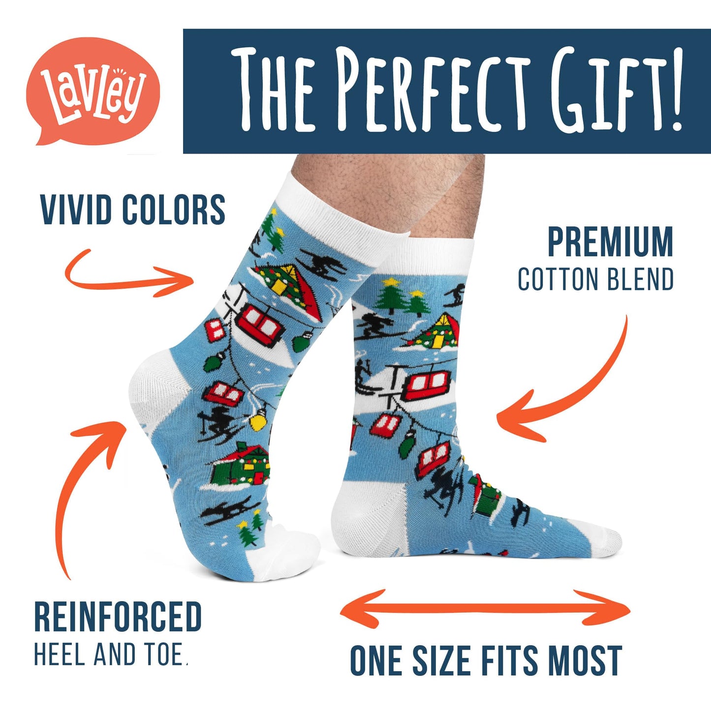 Lavley Tis The Ski-son Funny Christmas Socks with Santa - Skiing Stocking Stuffer Ski Gift For Skiers, Snowboarders - Unisex for Men & Women, One Size