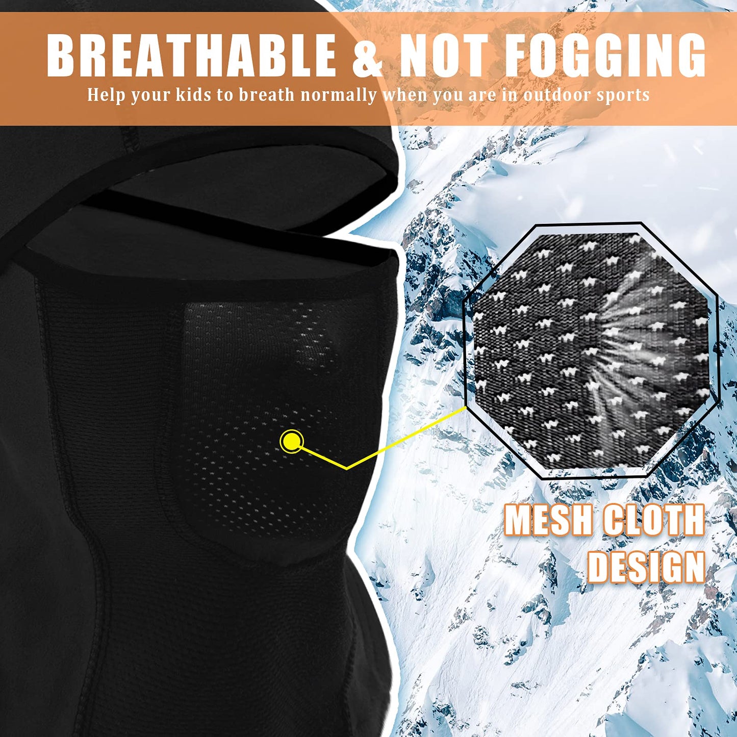 Breathable Kids Balaclava Ski Mask (2 Pack), Fleece Winter Face Mask for Cold Weather Boys Girls - Children Snow & Windproof Hat (Black + Grey)