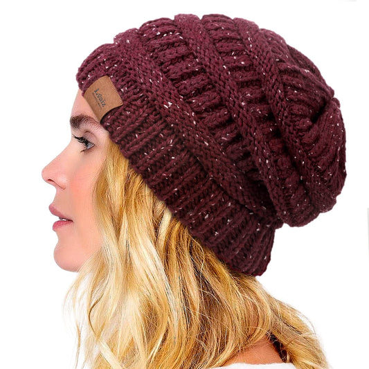 Winter Satin Lined Beanie Hats for Women Men Warm Oversized Slouchy Knitted Skull Cap with Satin Silk Lining for Natural Hair