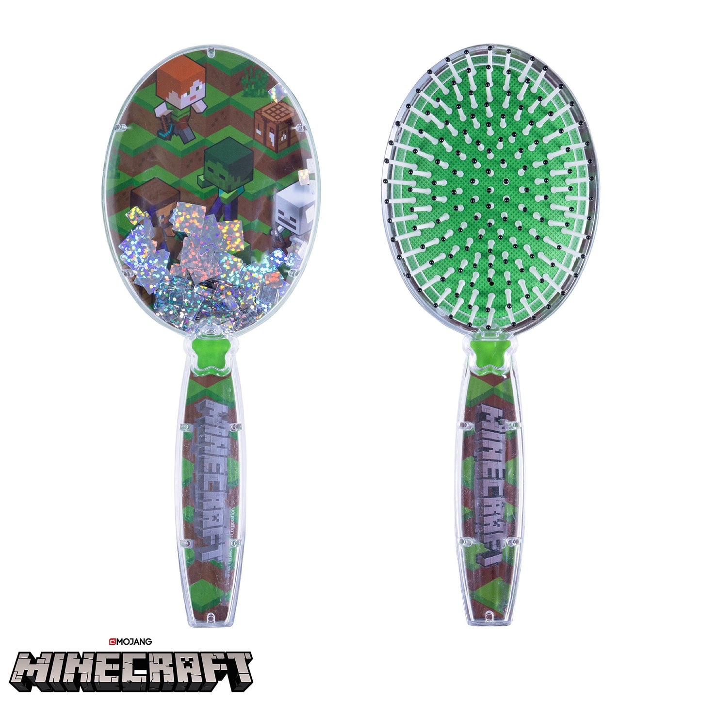 Minecraft Hair Brush with Magical Sparkling Cubes - Confetti Hair Brush, Green - Boys Hair Brush Ages 3+