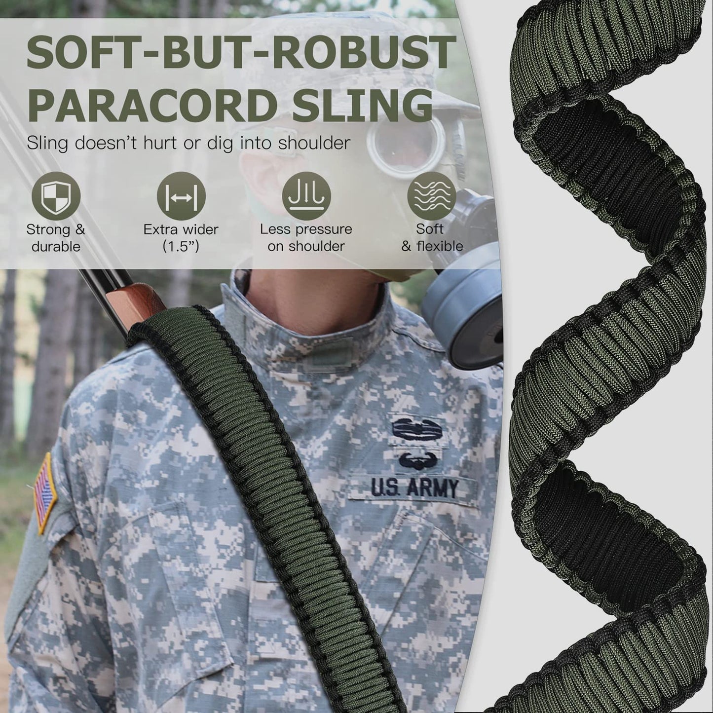 VVAAGG Two-Point Paracord Rifle Sling with Swivels, 2 Point Gun Sling with Quick Adjustable Length Gun Strap