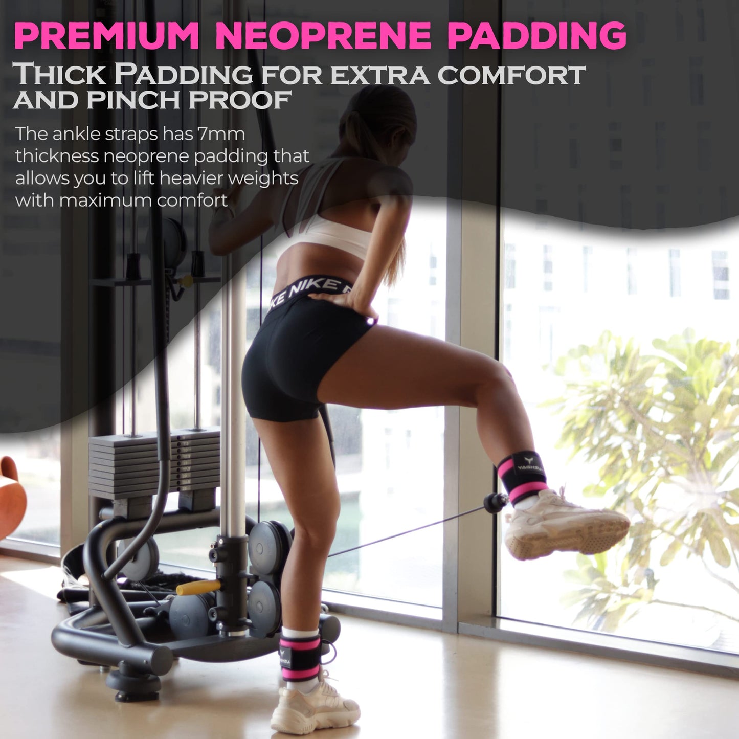 YAGHZU Ankle Straps for Cable Machines Women - Adjustable Gym Ankle Strap for Cable Machine, Neoprene Padded Cable Straps, Durable Leg Strap with Cable Cuff, Glute Kickback Ankle Strap with D Rings