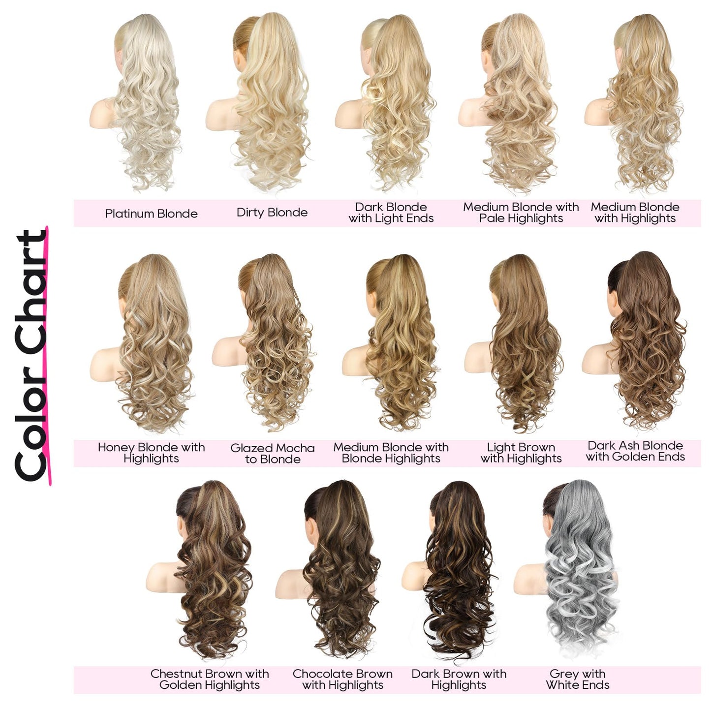 REECHO Ponytail Extension, 24" Claw Clip in Long Curly Wavy Ponytail Hair Extension Jaw Clip on Pony Tails Hairpiece for Women - Medium Blonde with Pale Highlights