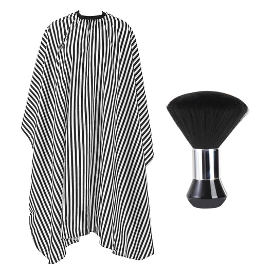 YELEGAI Professional Hair Cutting Cape with Neck Duster Brush, Large Size Salon Barber Cape for Men, Women and Kids(White with Black Stripes)