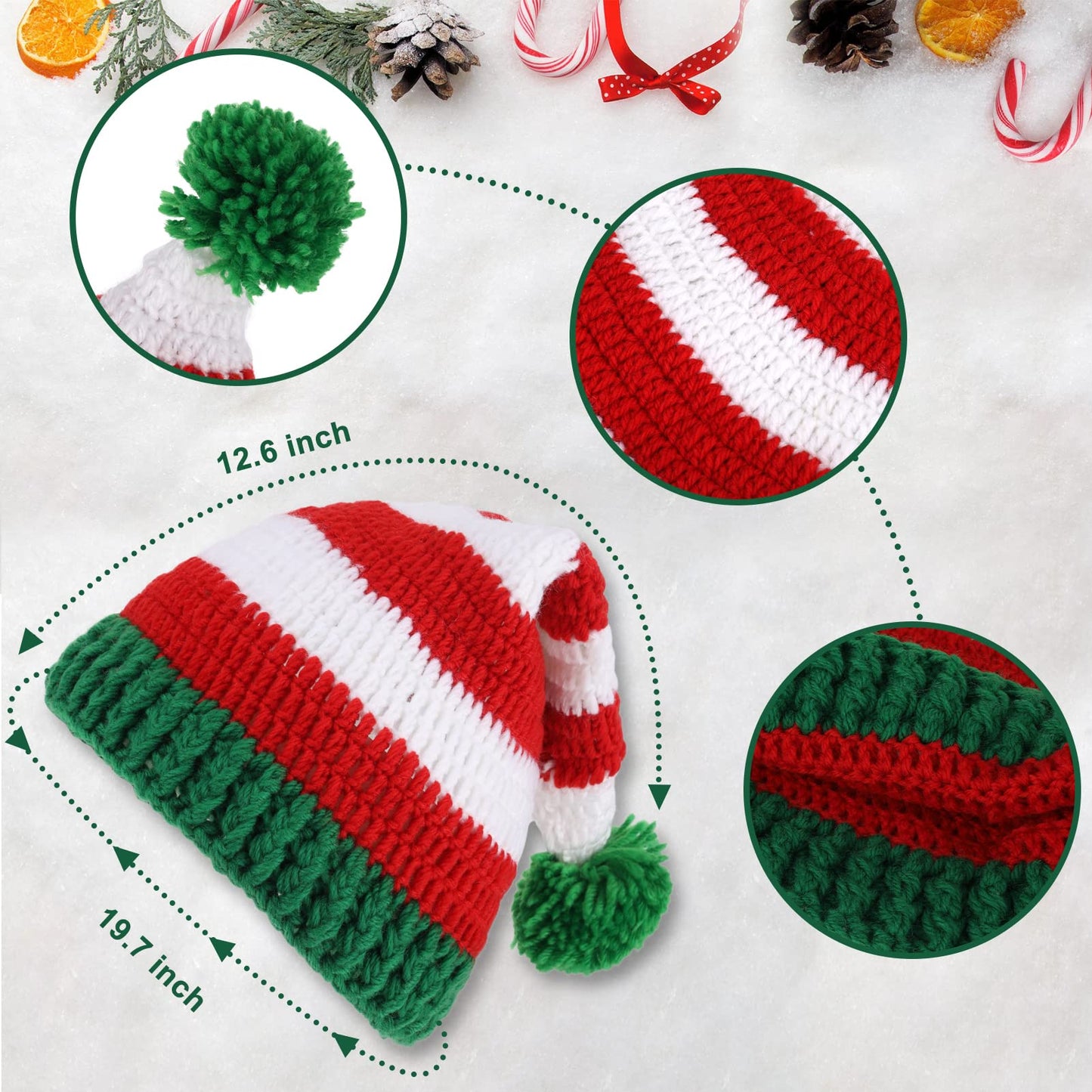 Christmas Winter Knitted Hats Crochet Beanie Santa Caps Warm Snow Ski New Year Holiday Party Hat Unisex Men Women Teens(Red)