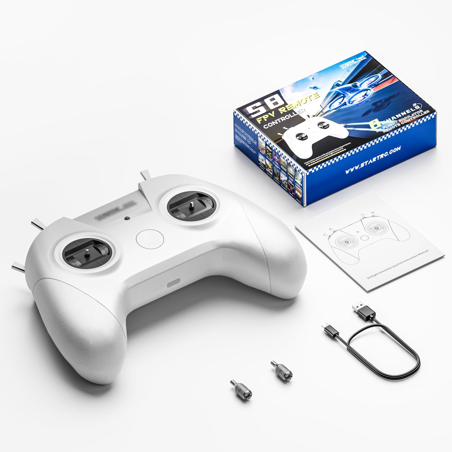 STARDRONE S8 RC Flight Simulator Controller- 8 Channels FPV Drone Games Remote Controller Support Popular System&Platform- Ideal for Beginner Pilots Professional Training Experience(Mode 2) (White)