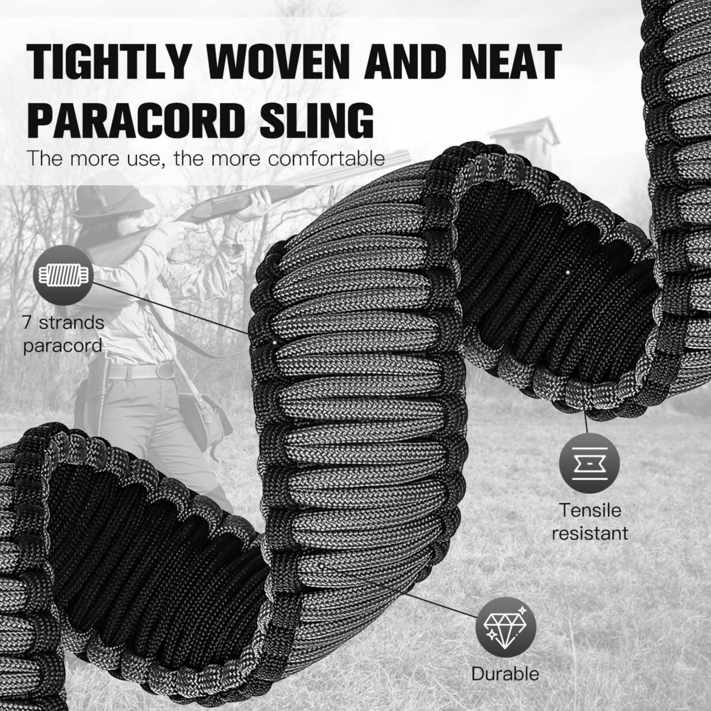 VVAAGG Two-Point Paracord Rifle Sling with Swivels, 2 Point Gun Sling with Quick Adjustable Length Gun Strap