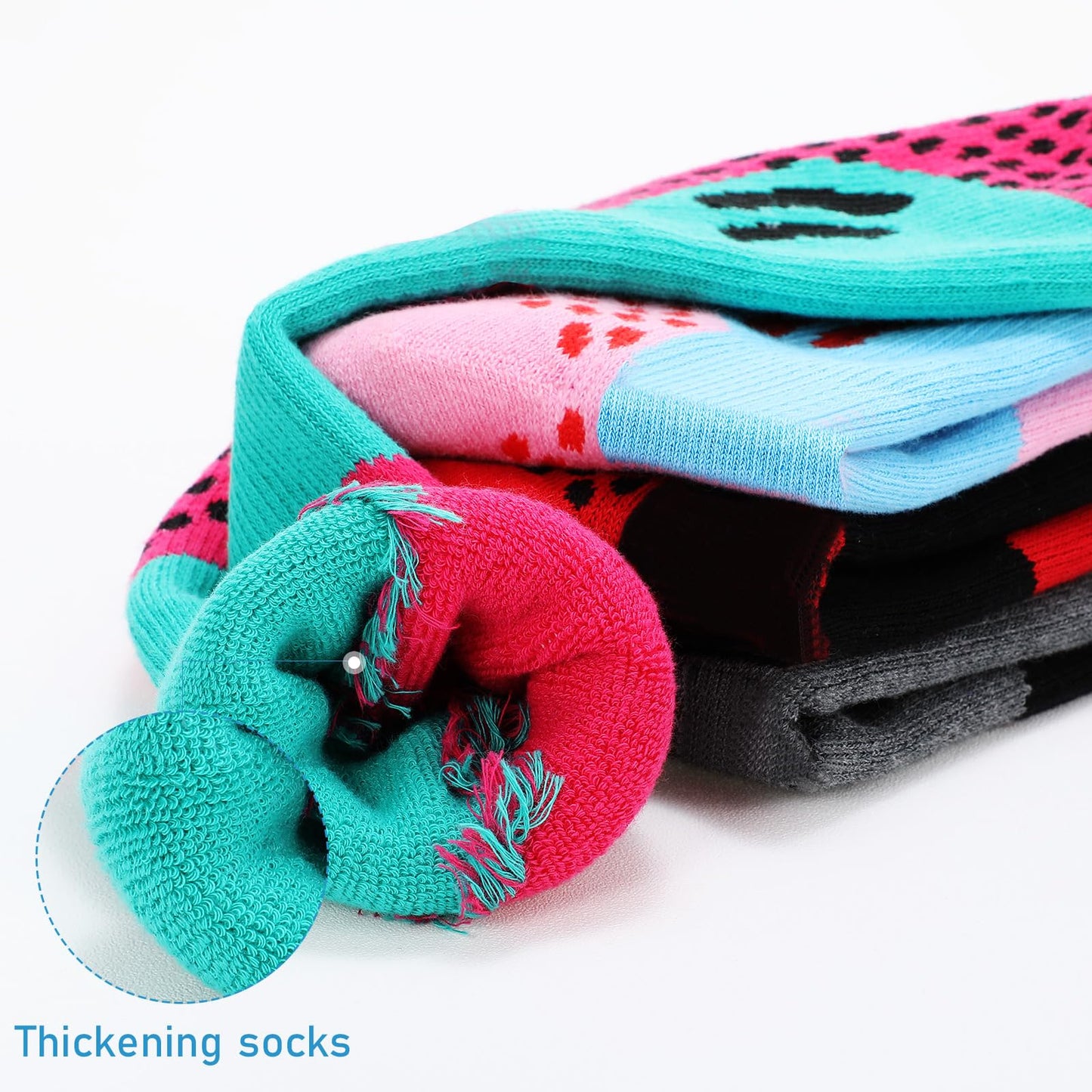 Geyoga Kids Ski Socks 4 Pairs Winter Warm Long Knee Snow Skiing Snowboard Skating Socks for Boy Girl Christmas Activities (Vintage Pattern)