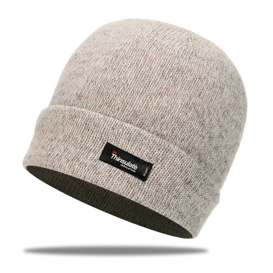 Thinsulate Inner -5℉ Warm Cuffed Beanie Thermal Insulation Thick Men Women Adult Winter Hat Wool Acrylic Knit Soft Cold Wearther Cap Beige One Size