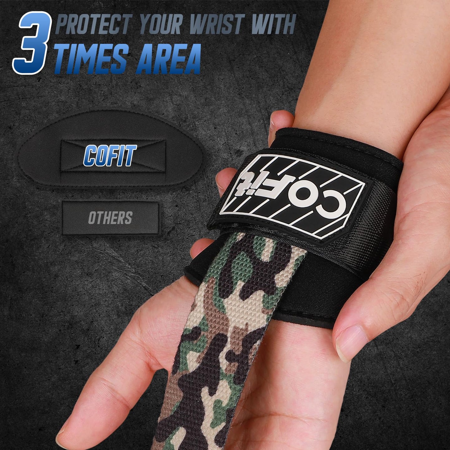 COFIT Workout Lifting Straps, Heavy Duty Weightlifting Wrist Straps with Extensive Cotton Padding Area, Enhanced Grip for Deadlifts, Powerlifting, Pull-Ups, Strength Training - Camouflage Green