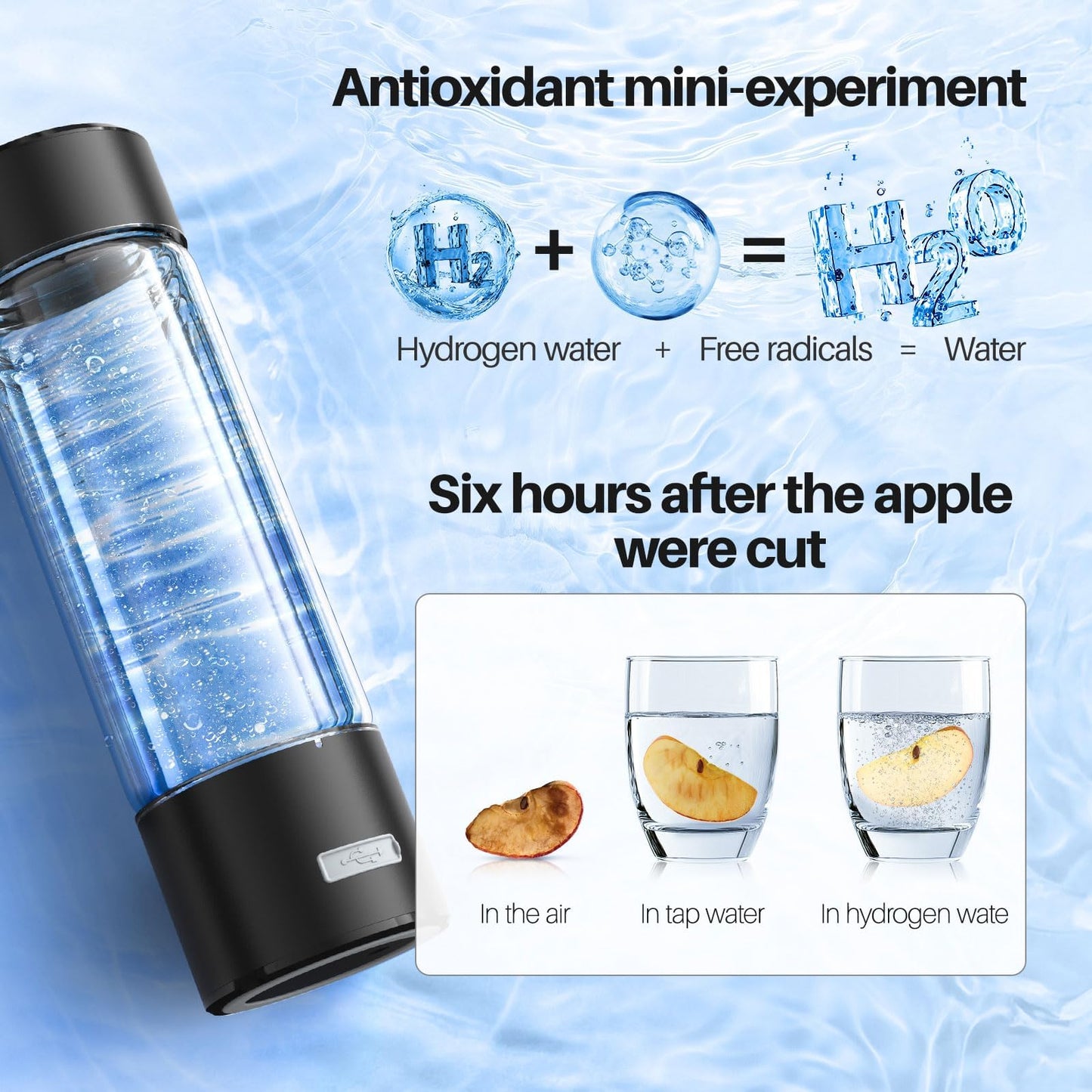 MOVOCA Hydrogen Water Bottle Upgrade, 3Min 2200PPB Rapid Hydrogen Water Generator -SPE PEM Tech, 14OZ Portable Hydro Water Machine, Health Care Gifts for Husband, Wife, Family, Friends, Travel