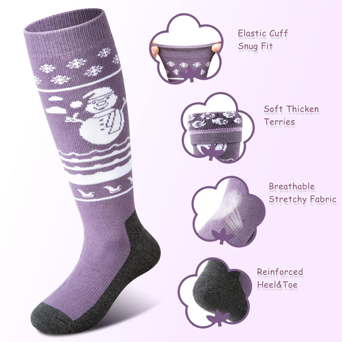 Pecube Kids Ski Socks 2 pairs Thermal Thick OTC Snow Socks for Boys Girls Toddler Skiing Snowboard Skating Winter Sports