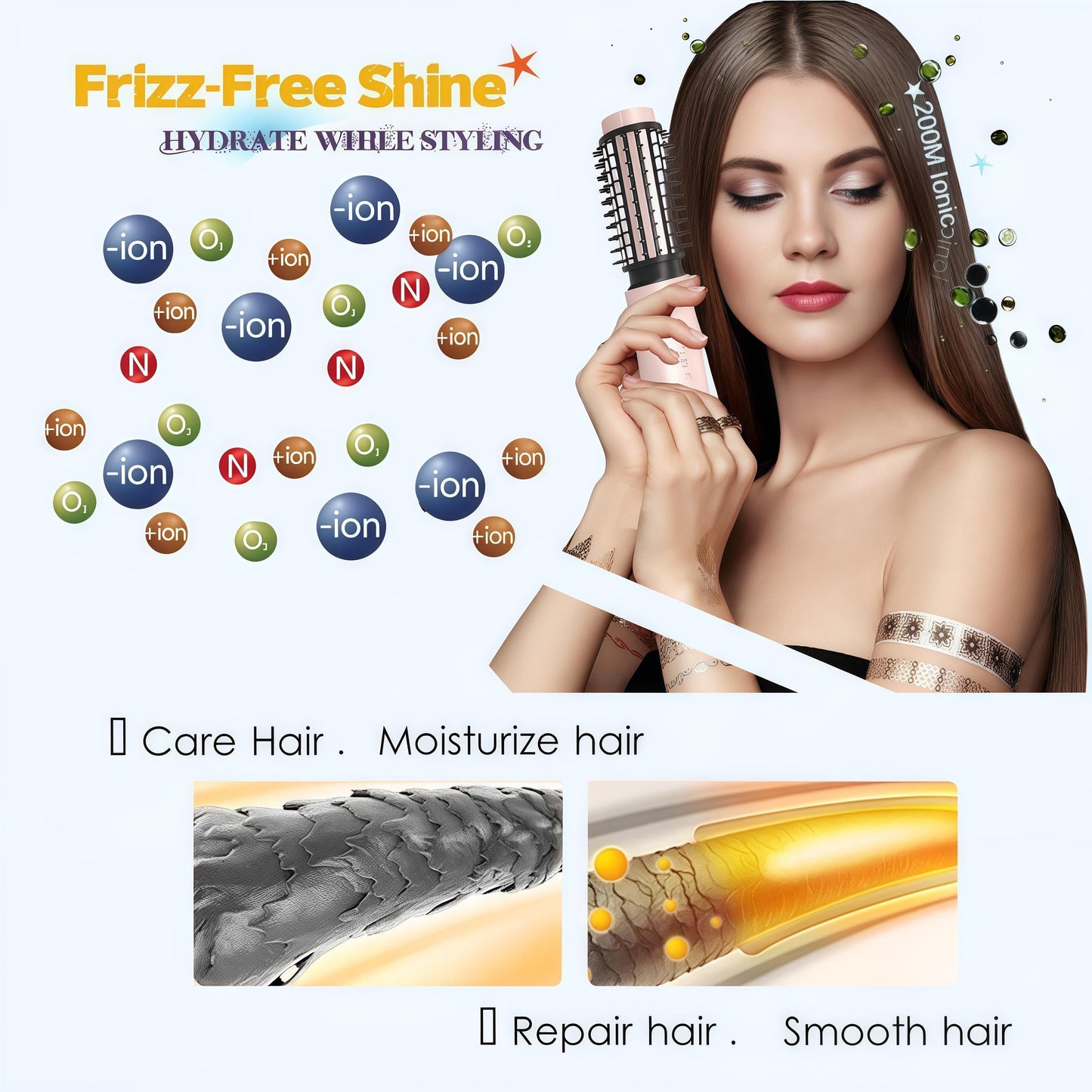 Satxtrem 2-in-1 Cordless Curling Iron & Straightener Brush,Heated Hair Styler with Needle Teeth Comb,USB-C Rechargeable,4 Temp,200M Ionic for Curls/Straightening/Smoothing (Women & Travel) (White)