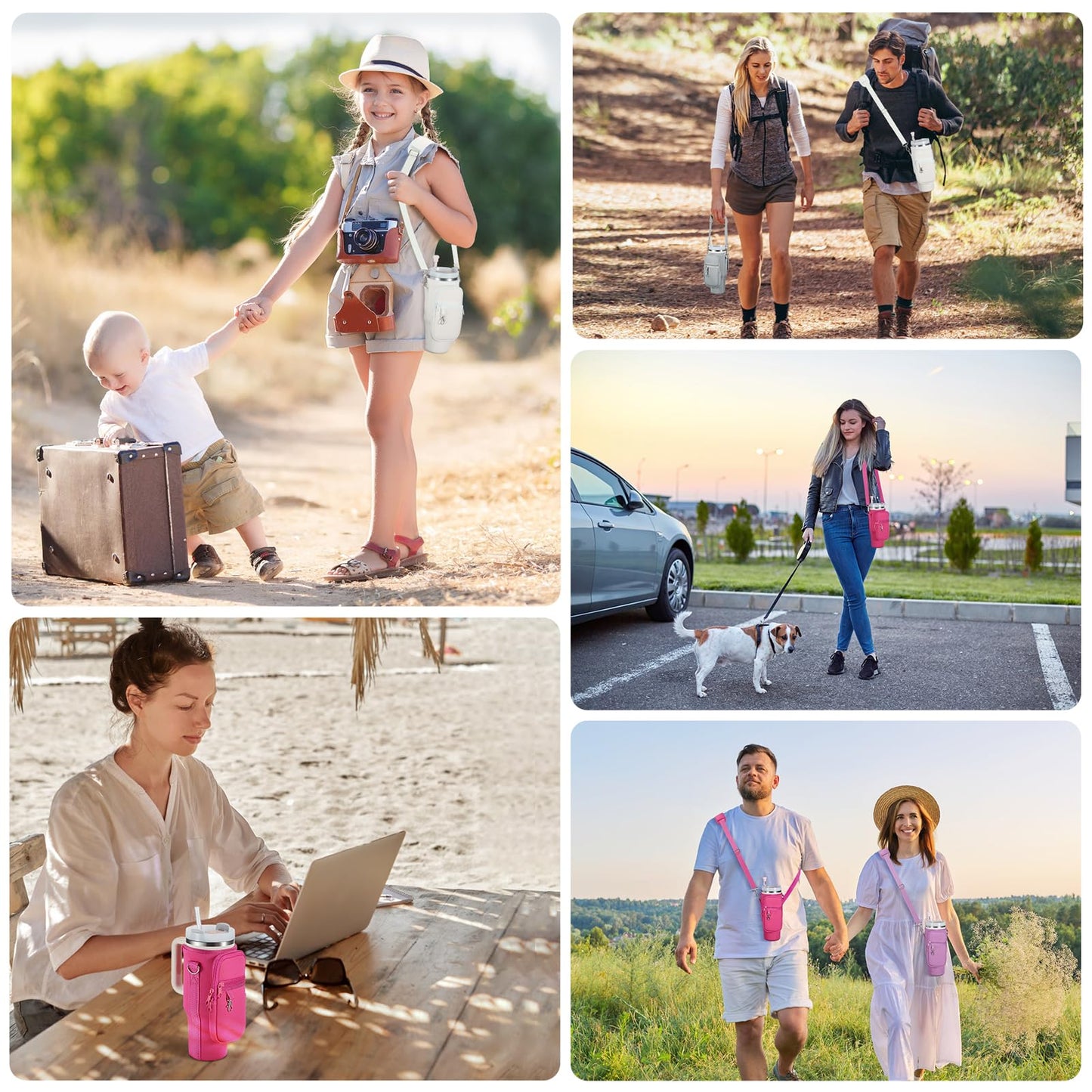 linmaya Water Bottle Carrier Bag with Phone Pocket for Stanley 40/30 oz Tumbler Neoprene Water Bottle Holder Pouch with 2 Adjustable Strap & 3 Leak Stoppers for Stanley Cup Accessories