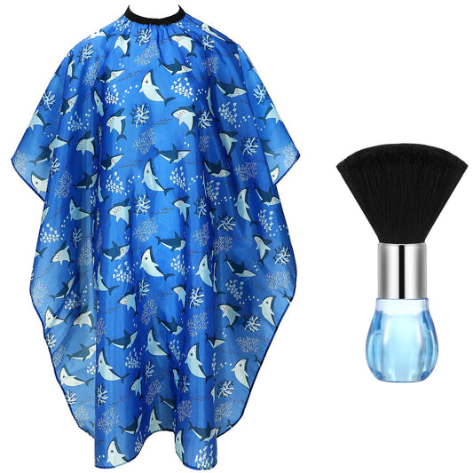 FEBSNOW Kids Hair Cutting Cape,Professional Kids Barber Cape and Neck Duster Brush Cartoon Hairdresser Apron with Adjustable Closure for Children Salon Barber Supplies for Kids & Adults 55x39 Inches
