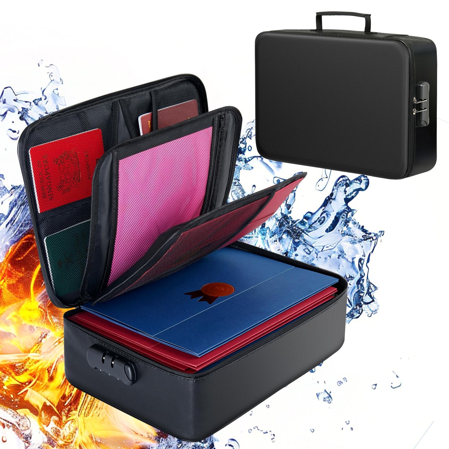 GIANTLUMl 5200°F Document Organizer with Lock,Upgraded Heat Insulated Fireproof＆Waterproof Box 8 Layers File Organizer,Portable Home Office Safe Storage for Important Documents,Safe Box,Fireproof Bag