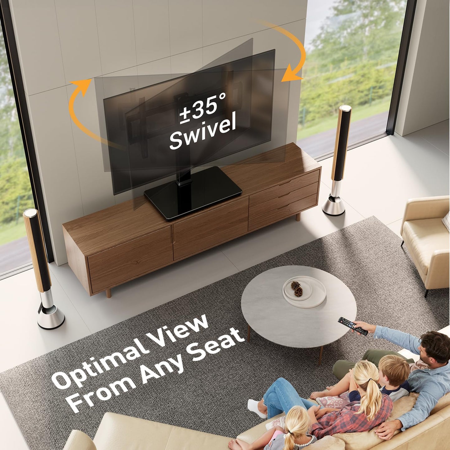 Perlegear Swivel TV Mount Stand, Universal TV Stand for 37-80 inch TVs, Height Adjustable Tabletop TV Stand Holds up to 99 lbs, Preassembled InstaMount Front Support, Max VESA 600x400mm, PGTVS28