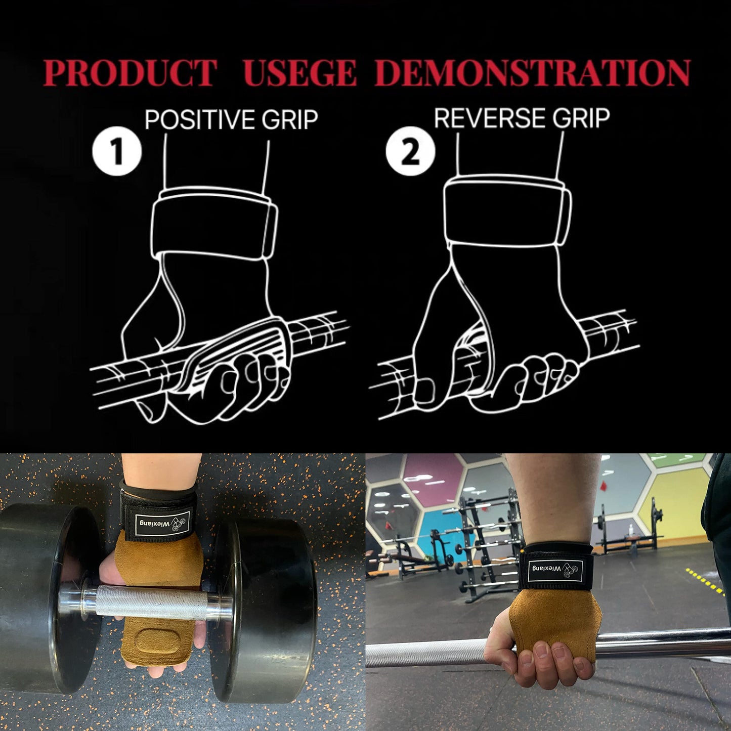 Wiexiang Adjustable Neoprene Padded Wrist straps for Weightlifting,Weight Lifting Straps Gym weight lifting wrist wraps，Gym Accessories for women for Men/Women(Pair)