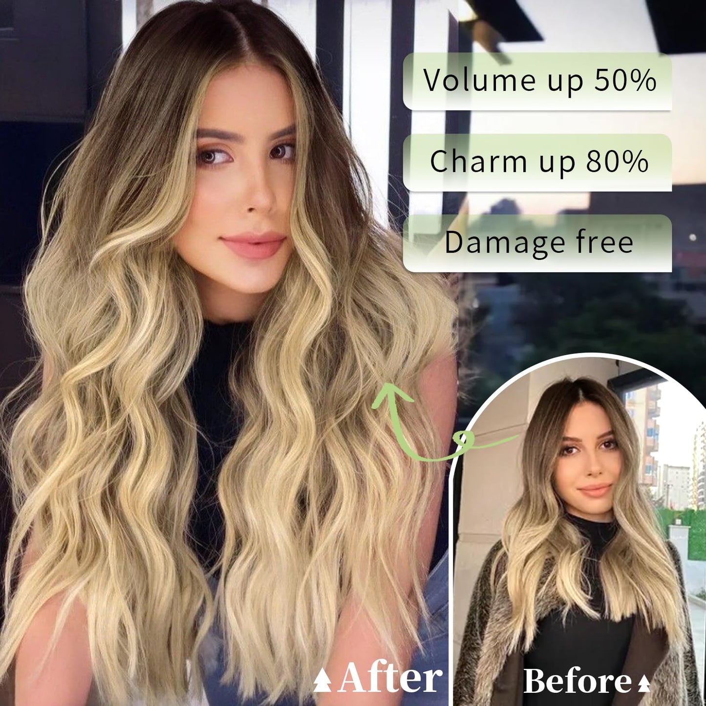 KooKaStyle Invisible Wire Hair Extensions with Transparent Wire Adjustable Size 4 Secure Clips Long Wavy Secret Hairpiece (20Inch, Medium Brown to Bleach Blonde)