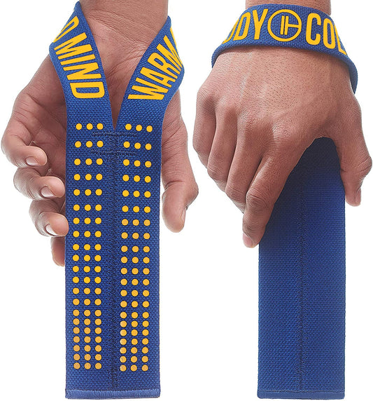 WARM BODY COLD MIND V1 Lifting Wrist Straps for Olympic Weightlifting, Powerlifting, Bodybuilding, Functional Strength Training, for Cross Training - Heavy-Duty Cotton Wrist Wraps, Pair (Blue/Orange)