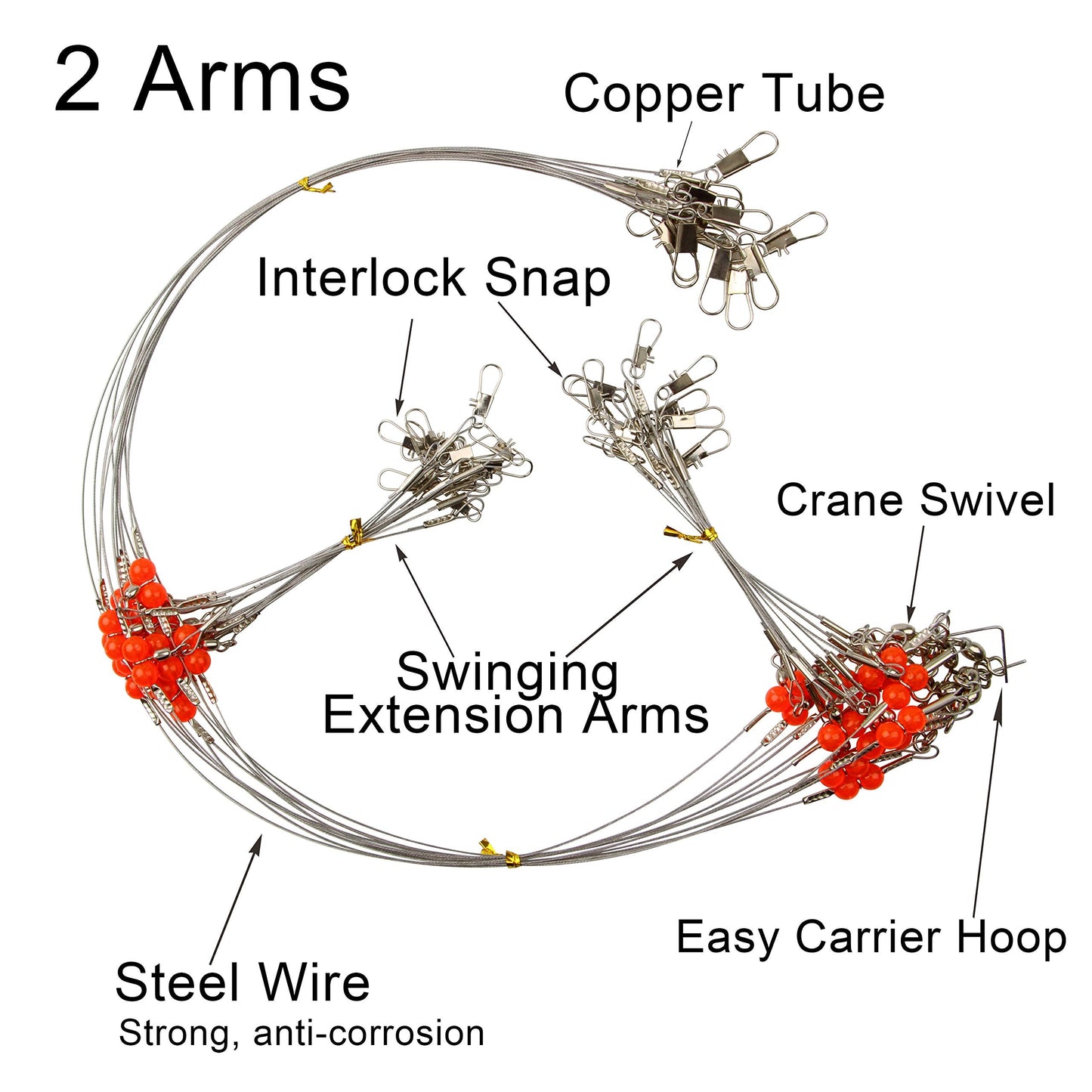 Fishing Leaders Saltwater Fishing Rigs Fishing Bottom Rigs Surf Fishing Rigs Saltwater Fishing Wire Trace Leader Rigs for Lures Bait and Hooks Steel Leaders with Swivels Snaps Beads 1Arm 2Arms