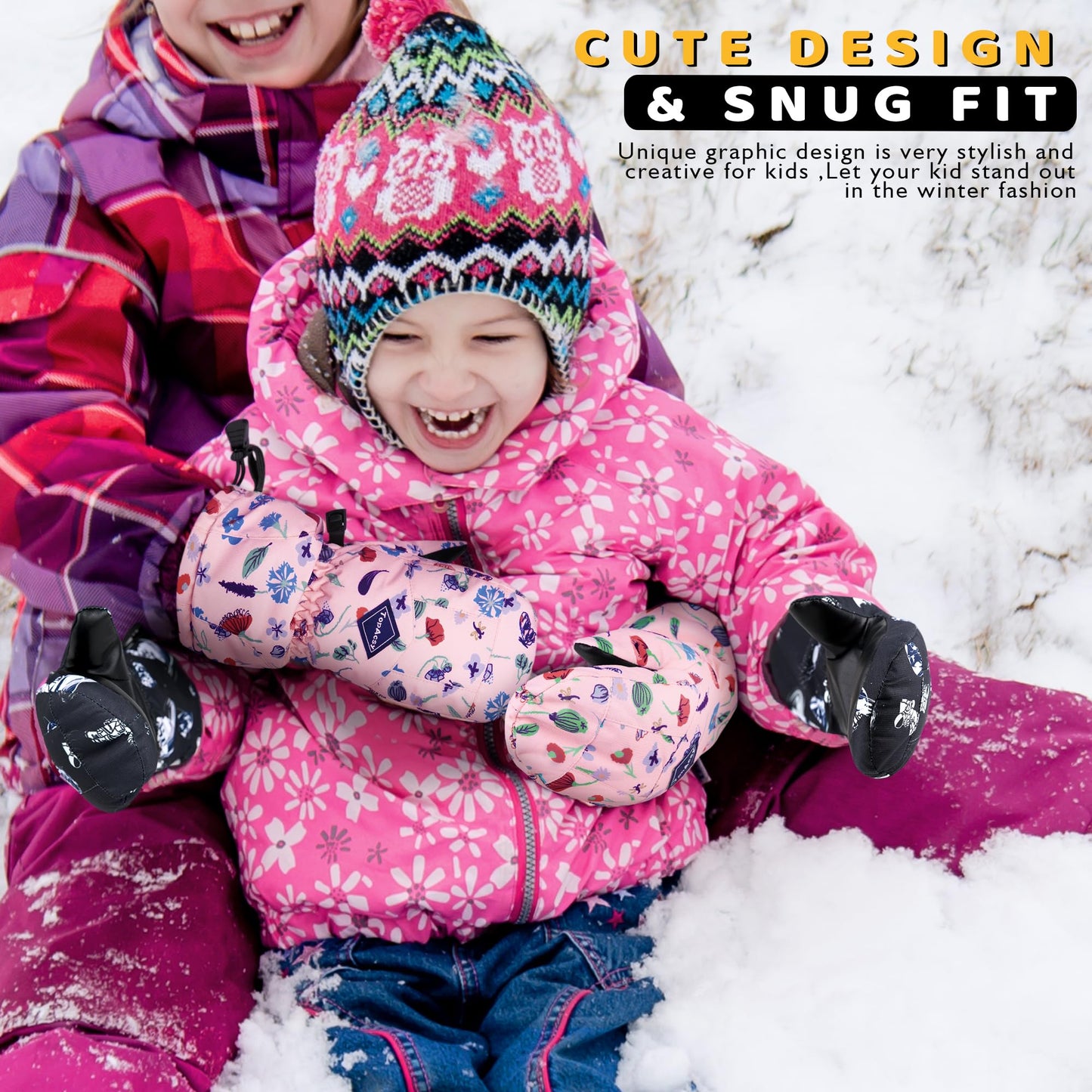 TopAcsy Kids Ski Gloves Waterproof Warm Winter Snow Mittens for Boys Girls