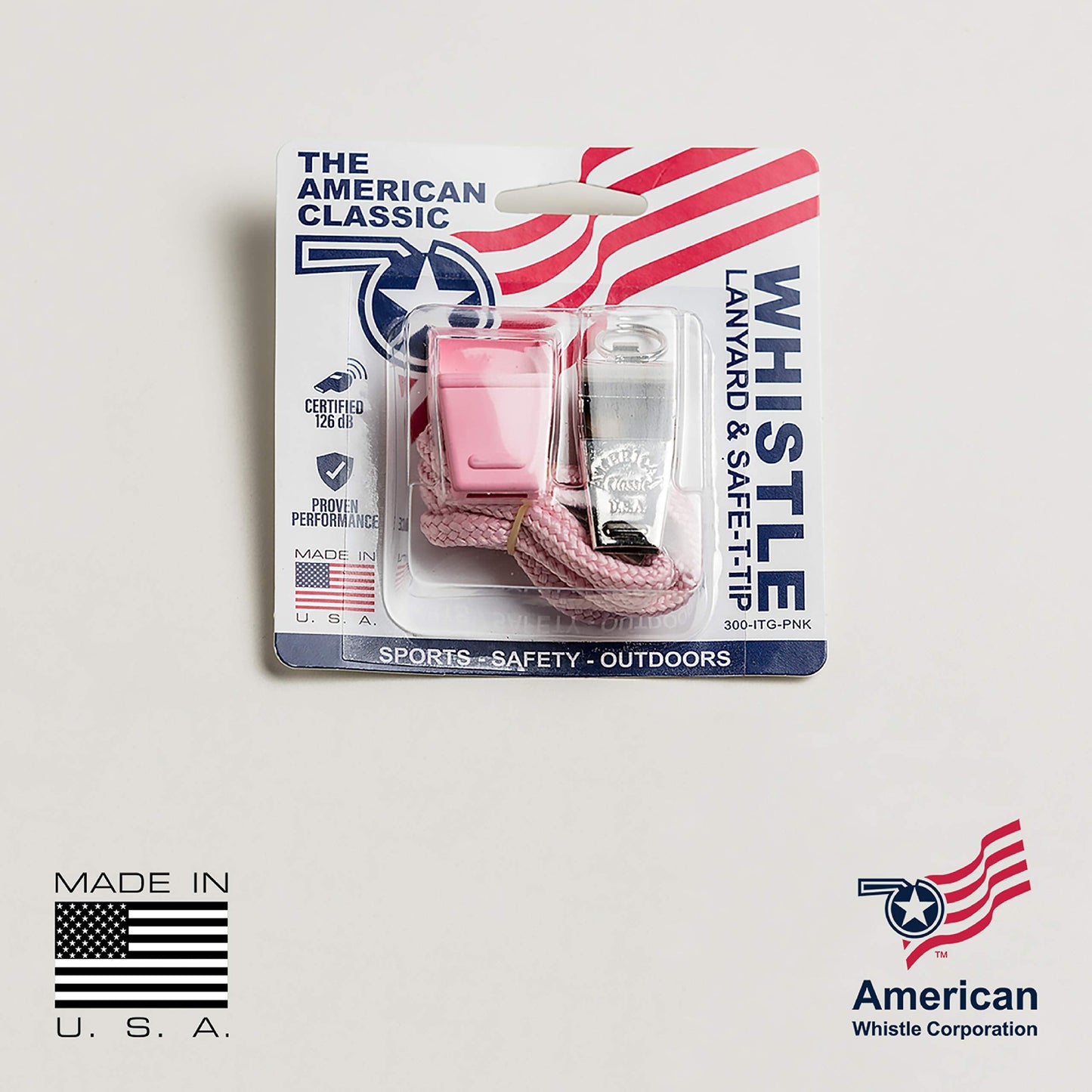 American Whistle Corporation American Classic Whistle - 126 db Solid Brass Whistle with Lanyards and Safe-T-Tip - Made in America (Pink)