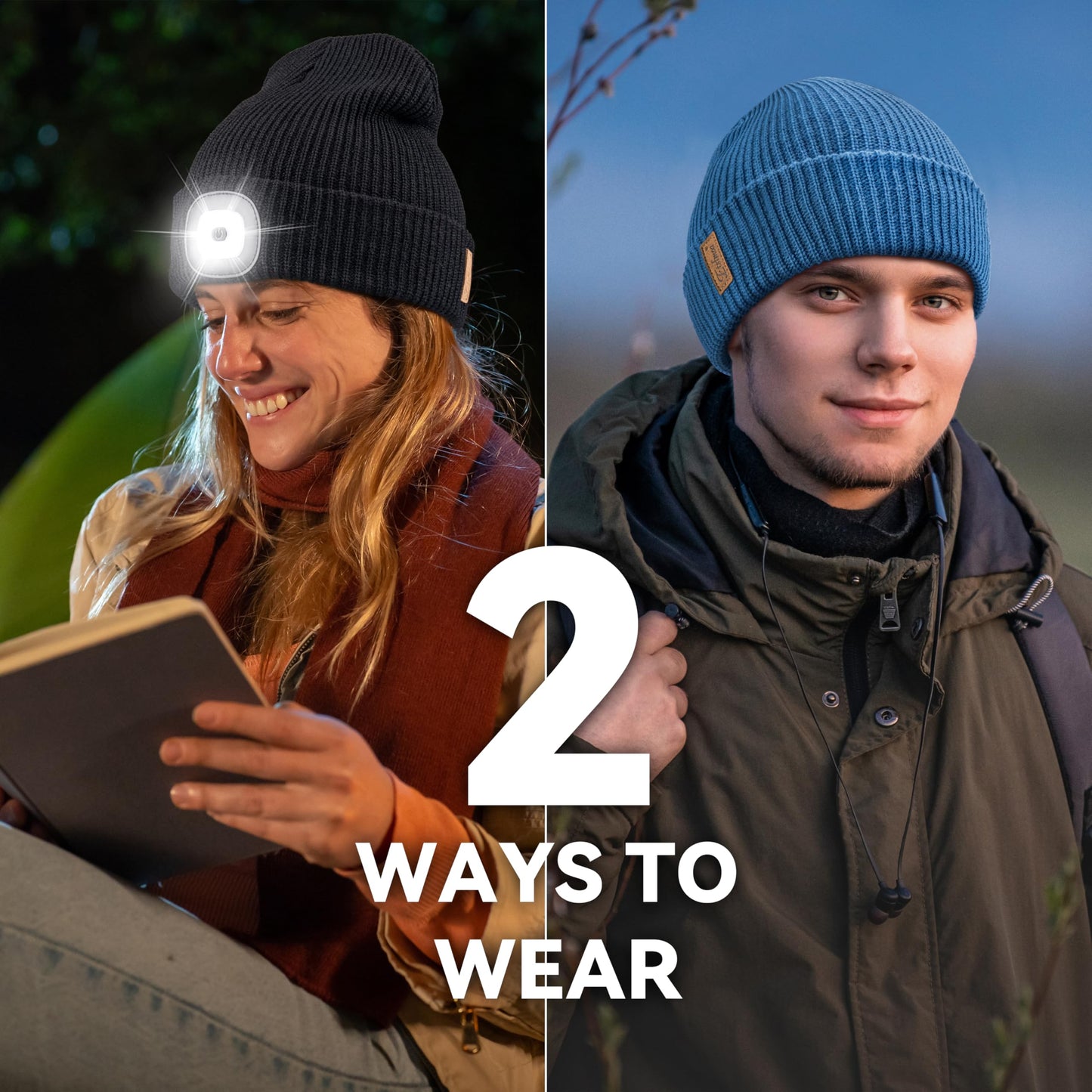 Etsfmoa Unisex Hat with Light,Winter Knitted Lighted Beanie for Men and Women,Rechargeable LED Cap