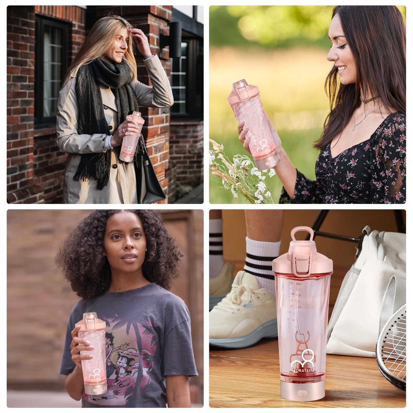 HYDRATEM8 Electric Shaker Bottle 20oz: Automatic Clump-free Nutrition Powder Vortex Blender Cup with Magnetic Charging - Leakproof & Quiet Protein Mixer - Portable Gym Gifts for Athletes/Gym/Trave