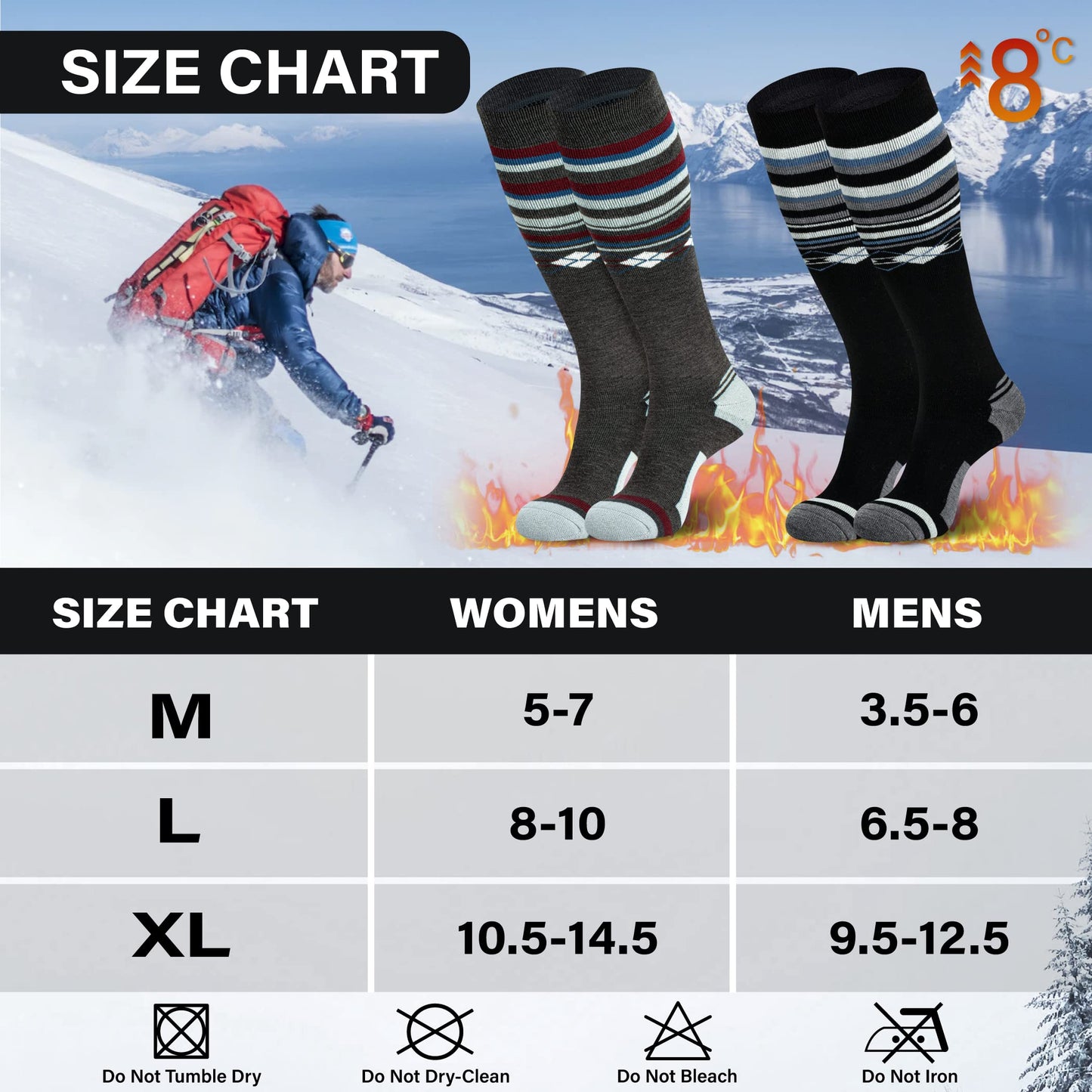 Ski Socks 50% Merino Wool Thermal Knee High Winter Snowboard Sport Socks Men Women