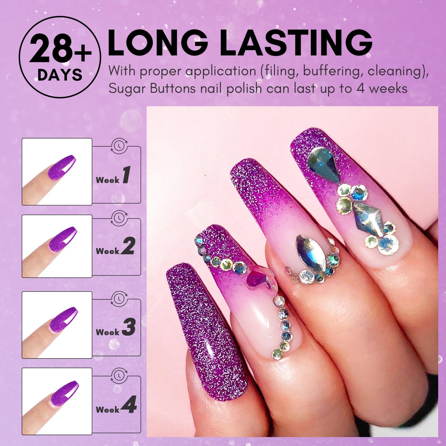 Makartt Glitter Gel Nail Polish - Flash Diamond Purple Reflective Gel, 15ml UV LED Soak Off for Nail Art Designs, DIY Home Salon Manicure, Sugar Buttons