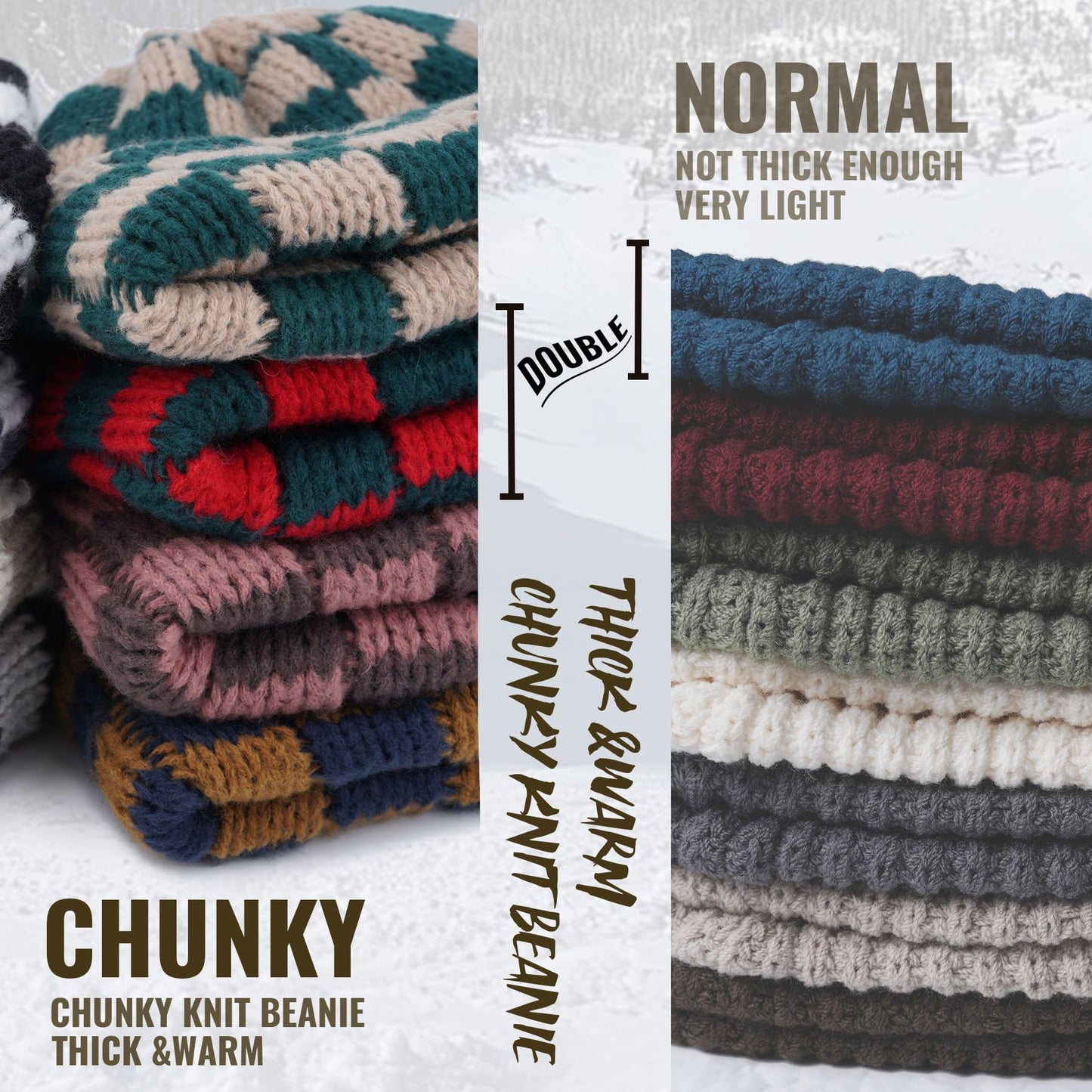 CLAPE Winter Warm Soft Skullcap Slouchy Knitted Ski Cap Daily Toboggan Cap for Outdoor Plaid Stocking Caps, Khaki-Green