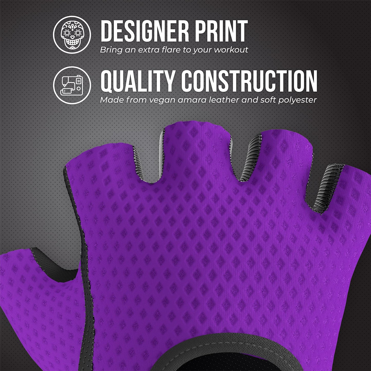Contraband Pink Label 5307 Womens Designer Workout Gloves | Low Sweat Diamond Mesh Fabric w/Grip-Lock™ Silicone Palm (Purple, X-Small)