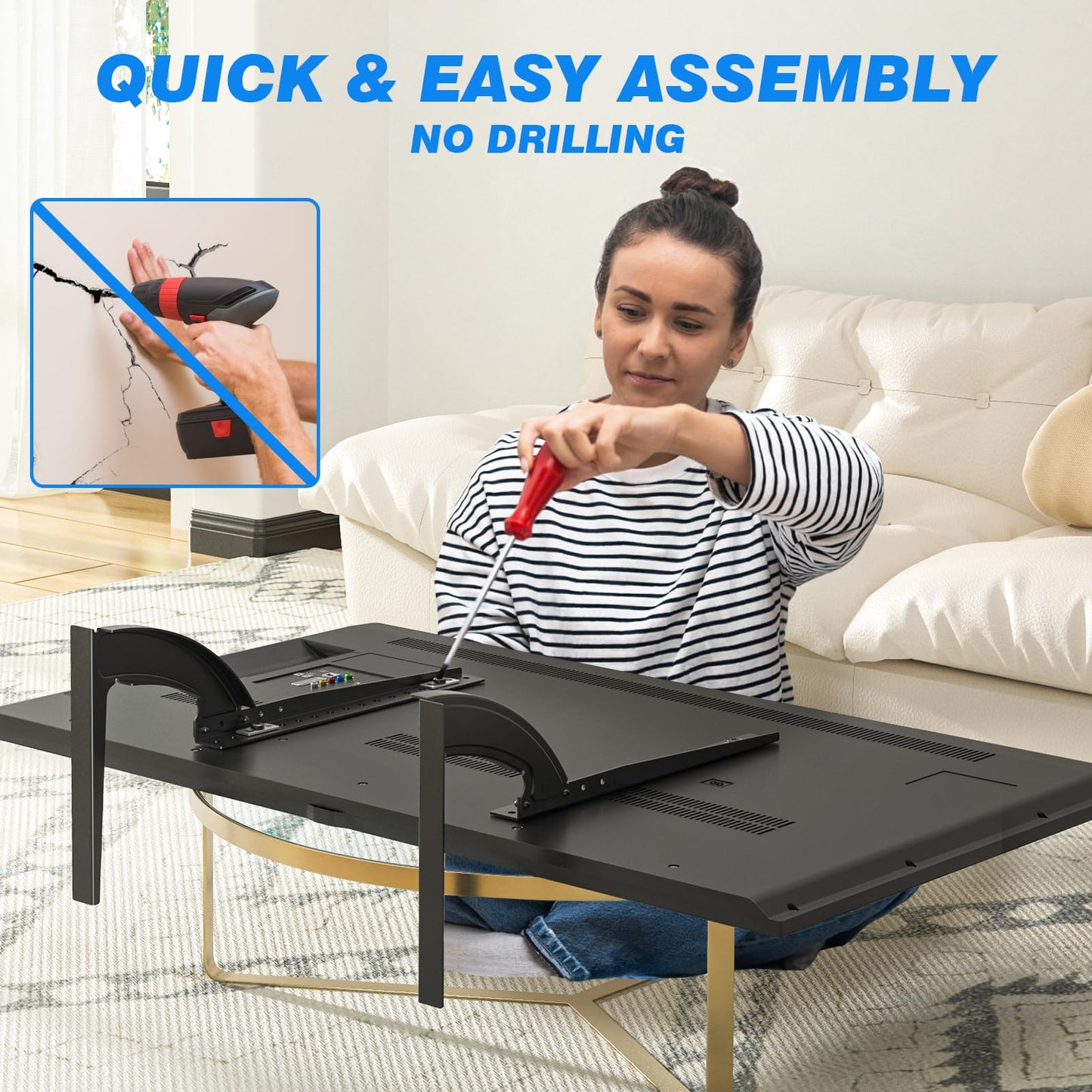 Rfiver Universal Table Top TV Stand Base TV Legs with Height Adjustment fits Most 32-55 Inch LCD LED Flat Screen TVs, Max VESA 800x400 mm, TV Feet Mount Holds up to 88 lbs, Black