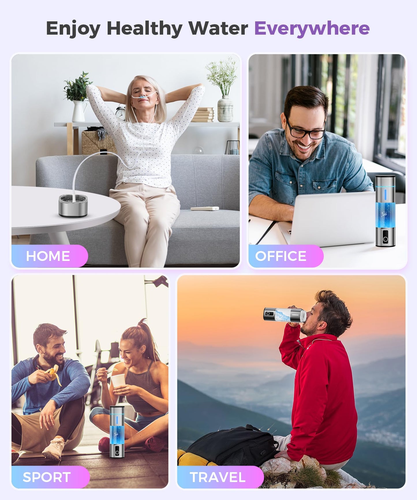 Amzany Hydrogen Water Bottle 6000-8000PPB, Portable Hydrogen Generator, Ion Water Bottle with LED Display, Suitable for Office, Travel and Daily Drinking