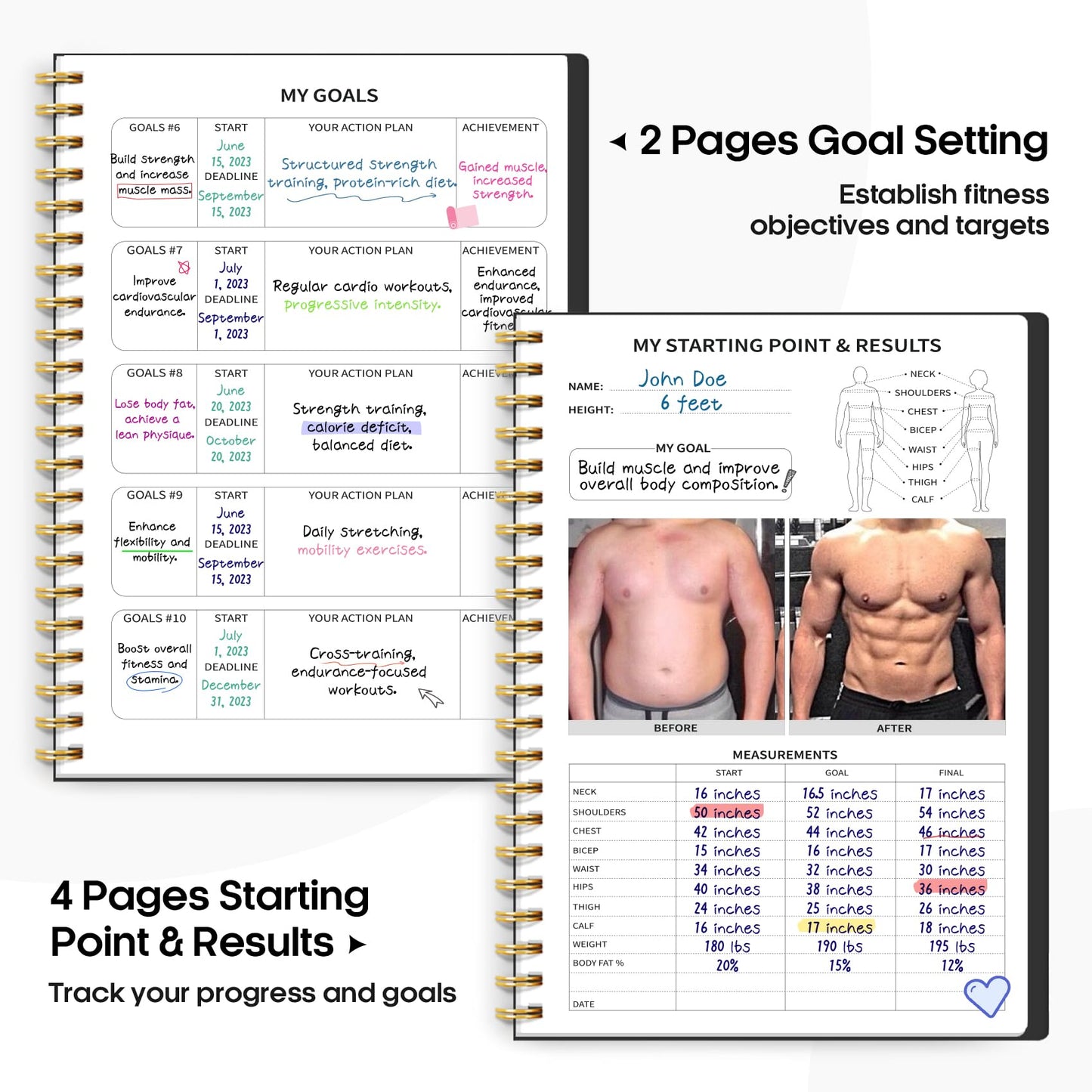 Fitness Workout Journal for Women & Men, A5(5.5" x 8.2") Workout Log Book Planner for Tracking, Progress, and Achieving Your Wellness Goals-Black