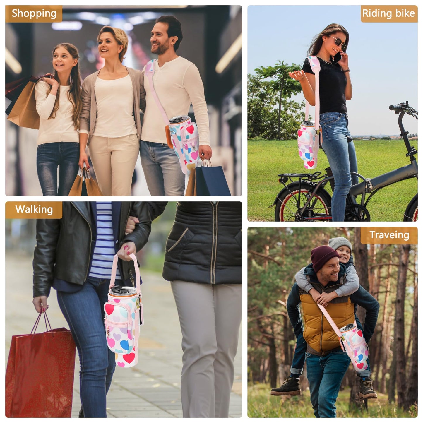 Water Bottle Carrier Bag with Phone Pocket Compatible with Stanley/Meoky 40 oz Tumbler with Handle,Neoprene Water Bottle Holder Pouch with Adjustable Strap Compatible with Stanley Cup Accessories