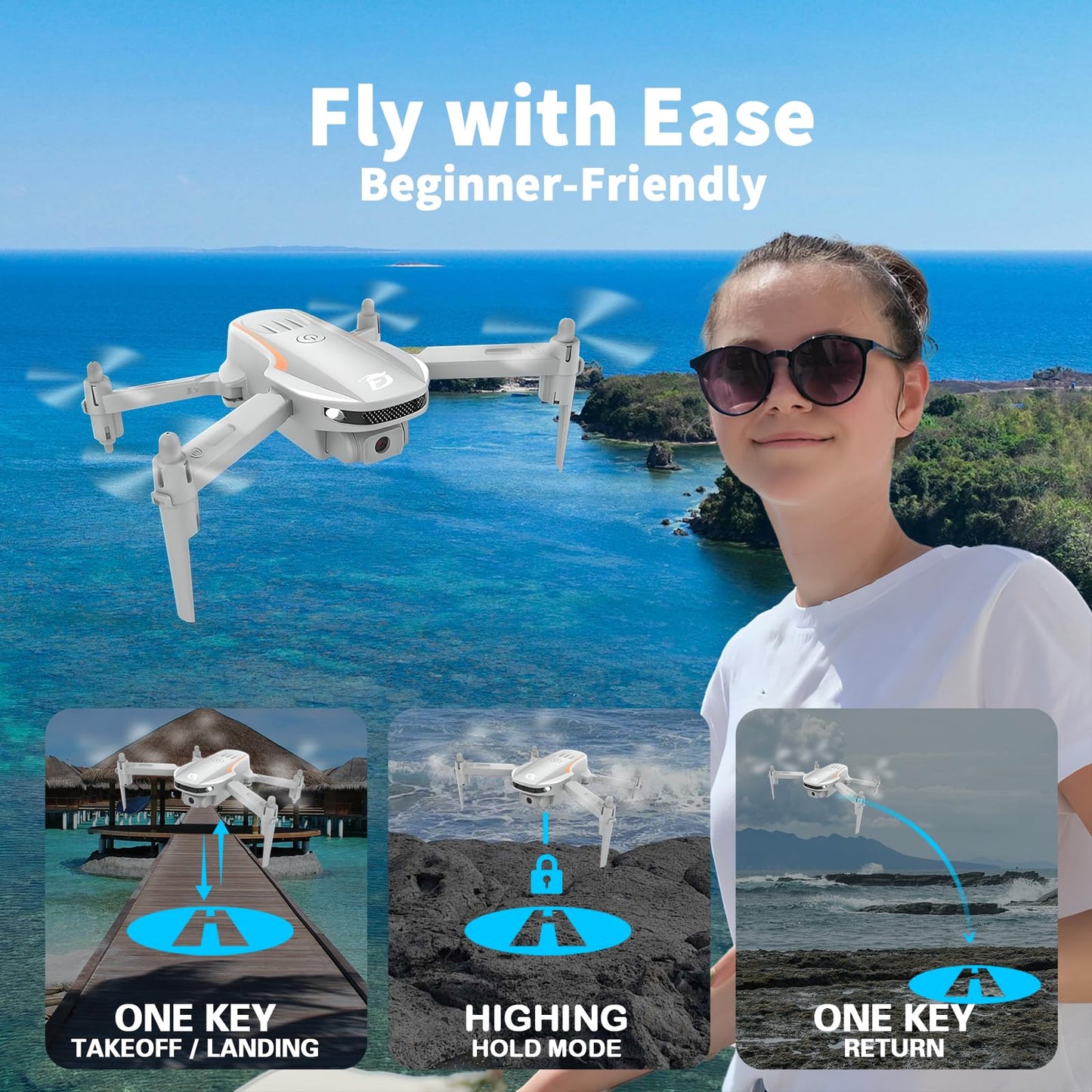 KGF Mini Drone with Camera,1080P HD FPV Foldable Drones for Kids,Adults,Gesture Control, Stable Altitude Hold, One Key Take Off/Land, 3D Flips, Waypoints Fly, Gravity Control, Kids Drone,2 Batteries