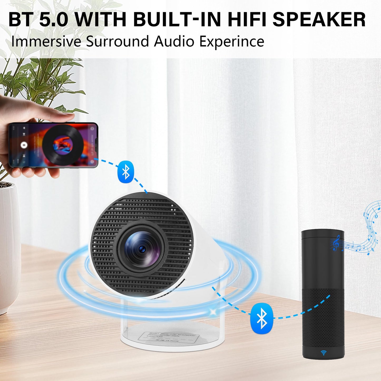 Sanniu Mini Projector, Support 4K 1080P HD Portable Projector with Bluetooth and WIFI Android TV 11, Auto Keystone, 130" Screen Smart Video Projector with Speakers for Home Theater & Outdoor Movie