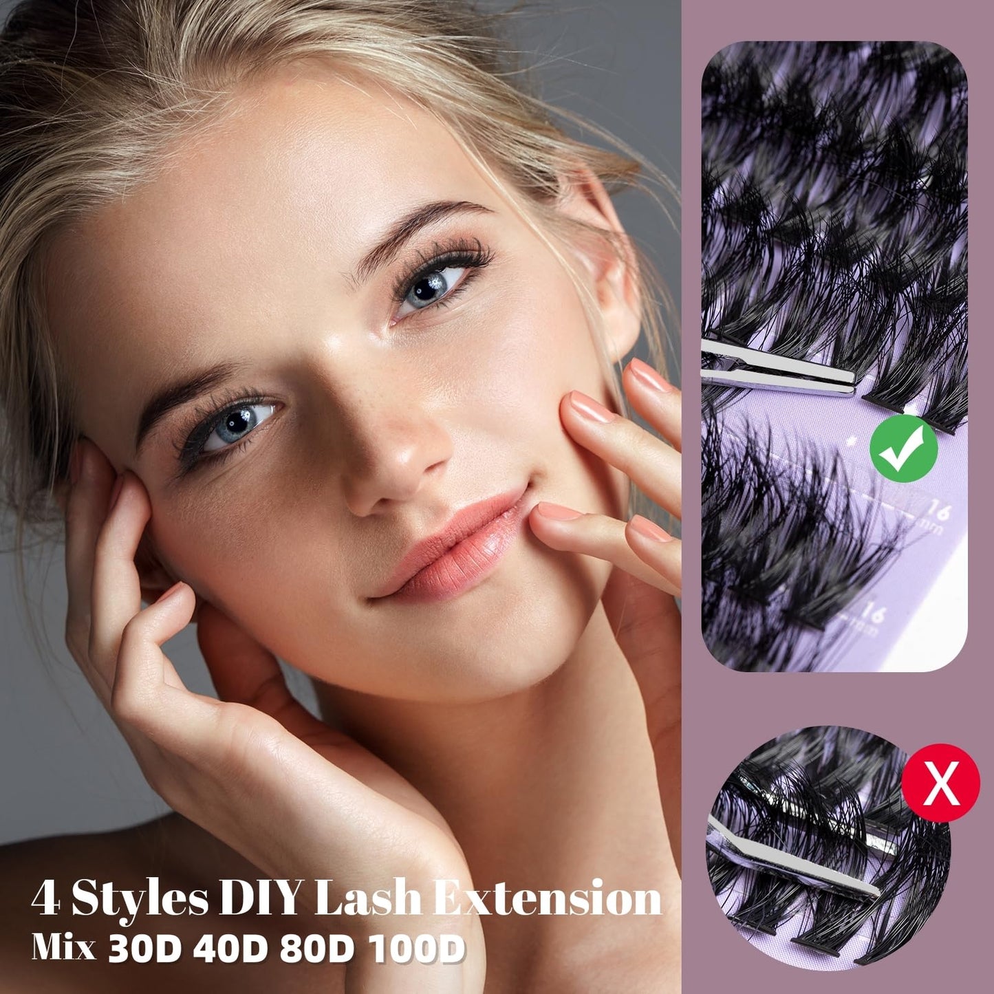 Ocean Pearl Lash Clusters 480PCS 11-20mm Individual Eyelash Extensions 30D+40D+80D+100D DIY Thick Volume Natural Lashes for Beginners at Home-4