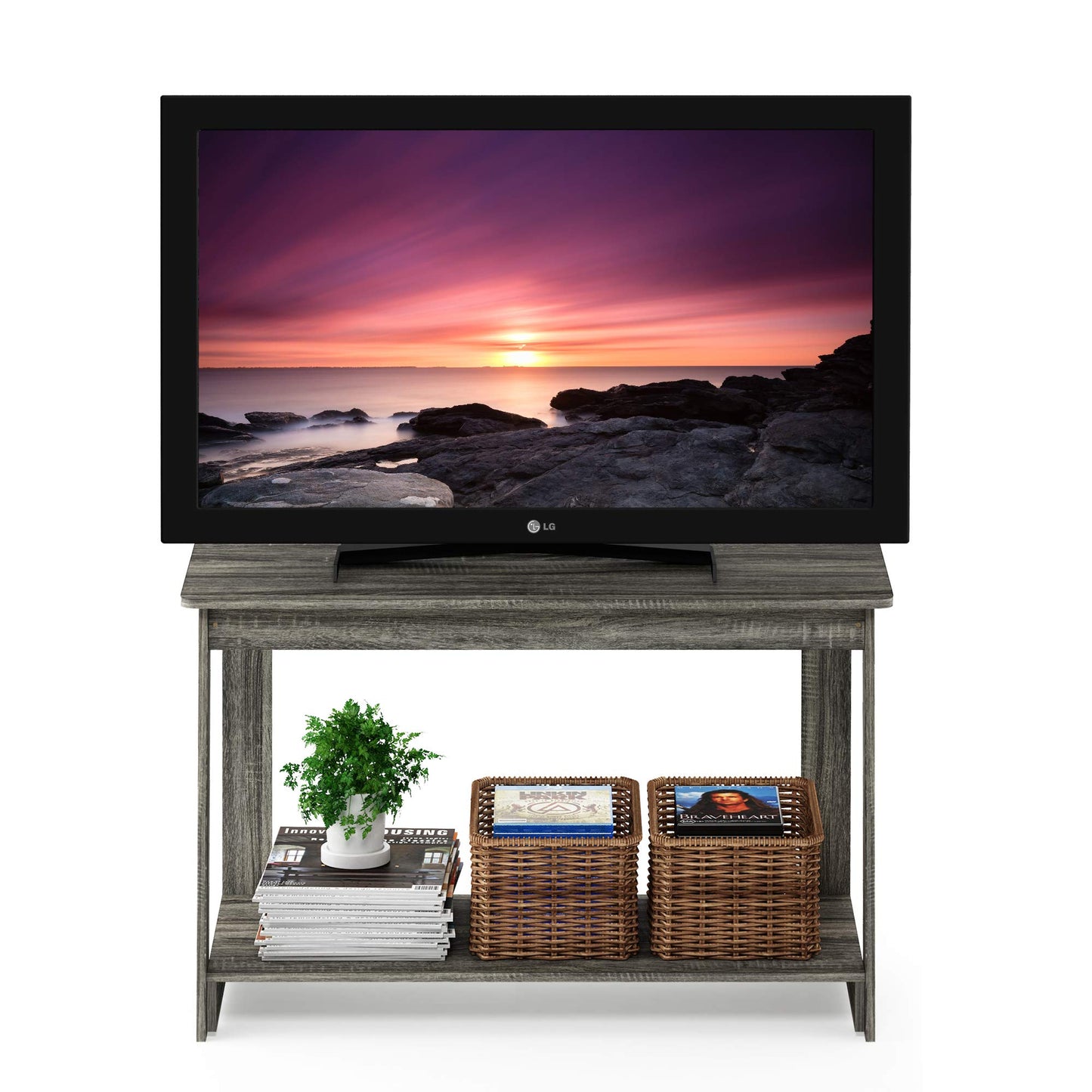 Furinno Beginning TV Stand, French Oak Grey, 15.59 x 35.04 x 21.65 inches