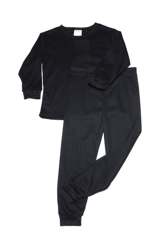 Boys Thermal Long Underwear Set (6, Black)
