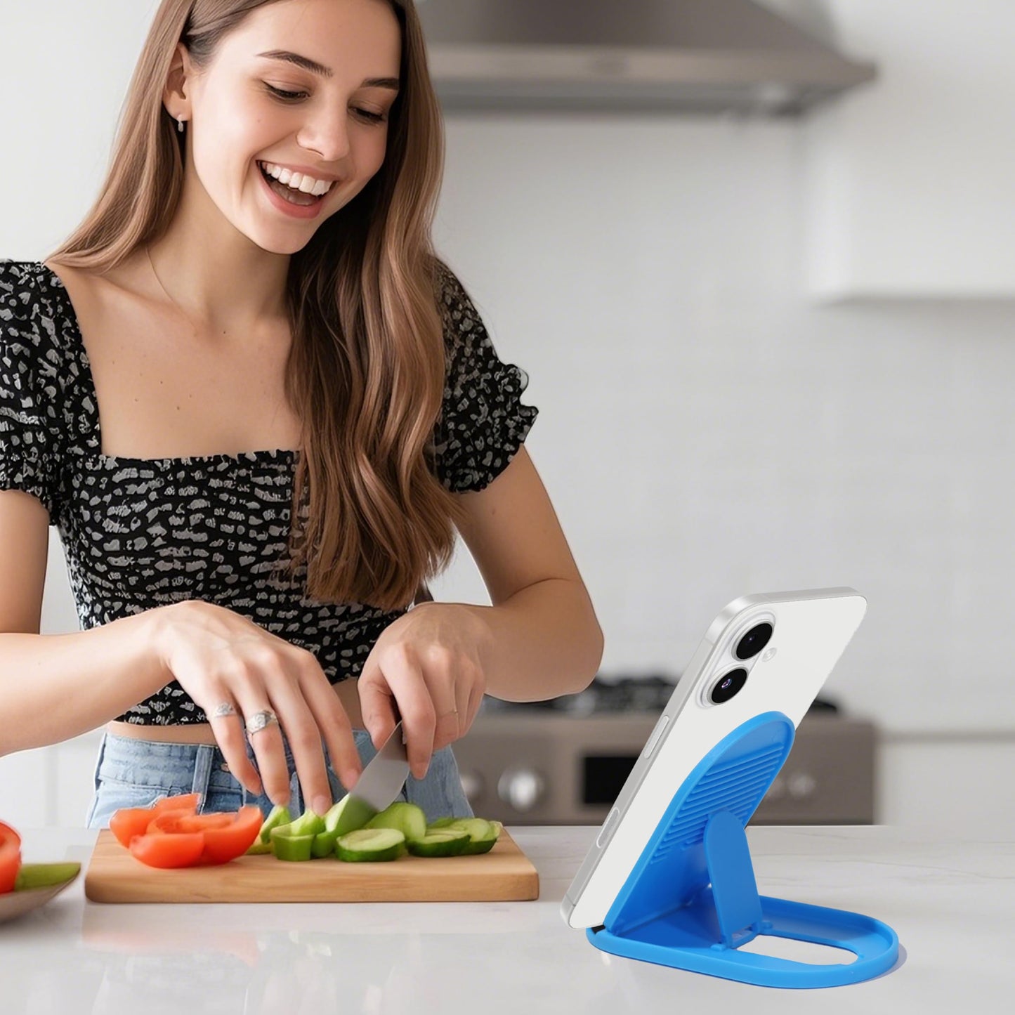 HZZADZXW Portable Cell Phone Stand Holder for Desk, Foldable Pocket-Sized Mount, Adjustable Multi Angle Stand for iPhone 16 15 14 13 Pro Max, 4-10” iPad Smartphone, Black