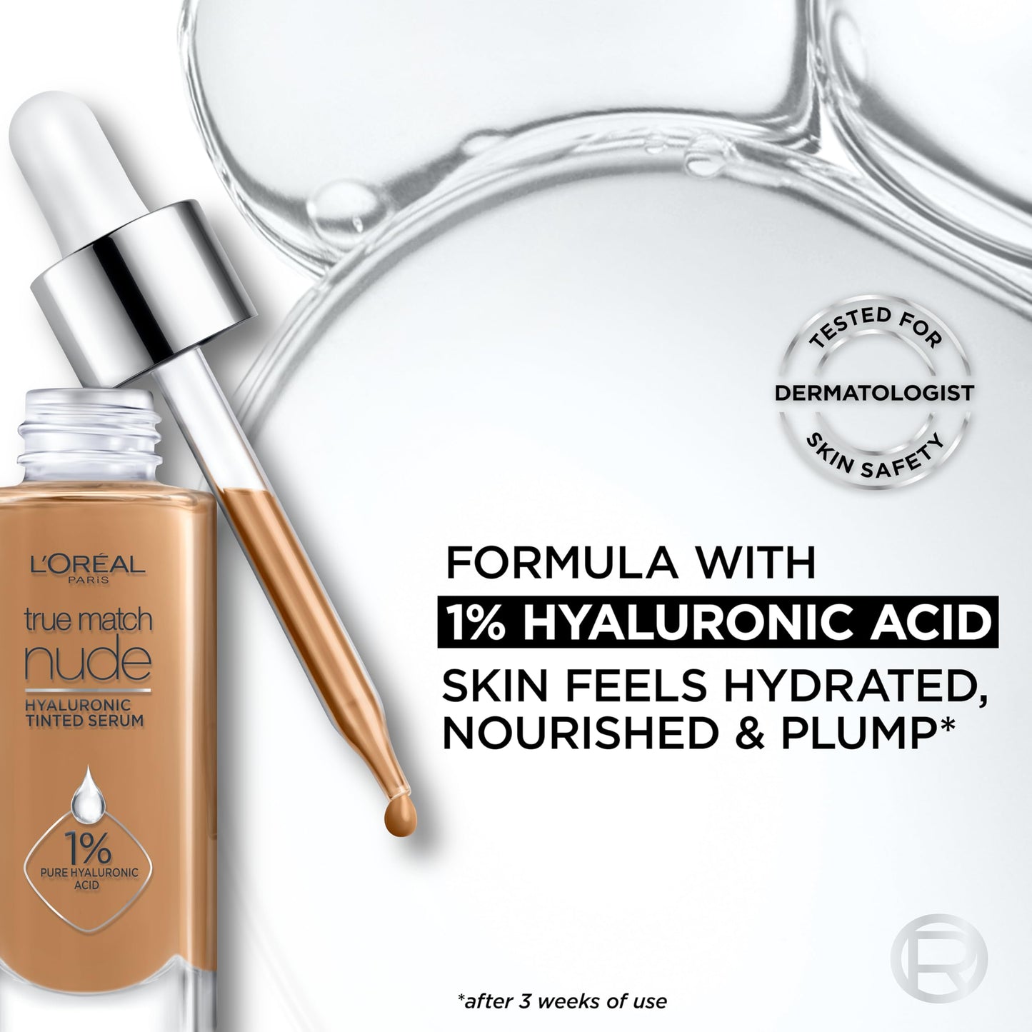 L'Oreal Paris True Match Nude Hyaluronic Tinted Serum Foundation with 1% Hyaluronic acid, Medium Tan 5-6, 1 fl. oz.