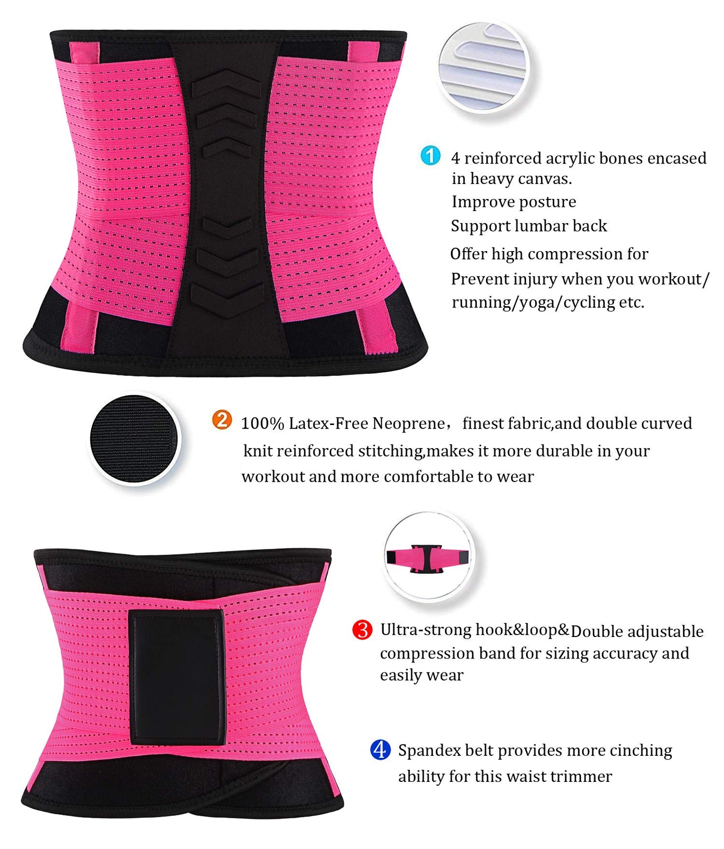 VENUZOR Waist Trainer Belt for Women - Waist Cincher Trimmer - Slimming Body Shaper Belt - Sport Girdle Belt (UP Graded) (Z1-FL Pink, Small)